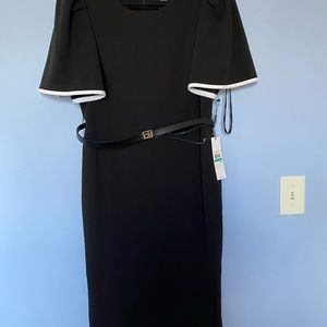 Calvin Klein black and white markings dress size 16 with flare sleeves with belt